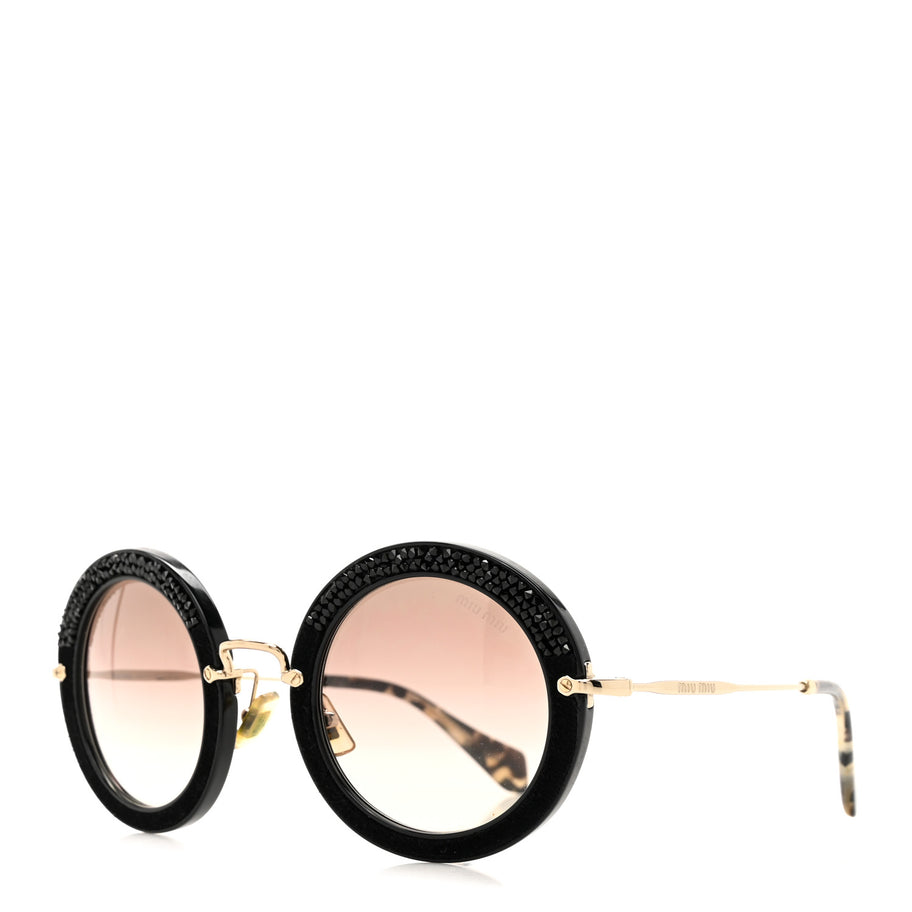 Miu Miu Metal Round Crystal Sunglasses SMU08R Black Tortoise Image 1