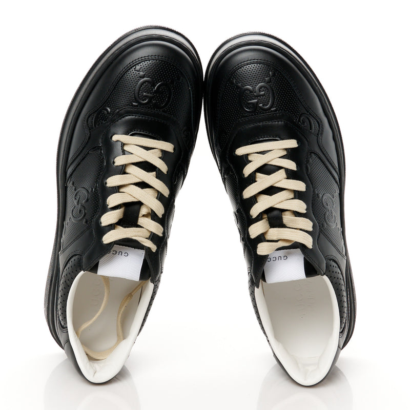  Gucci Calfskin GG Tennis Embossed Perforated Mens Interlocking G 55mm Sneakers 8.5 Black