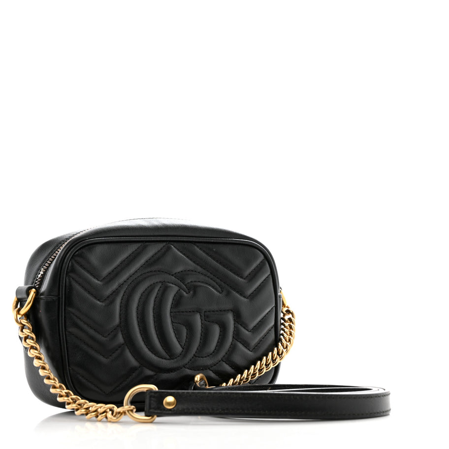 Gucci Calfskin Matelasse Mini GG Marmont Chain Shoulder Bag Black Image 3