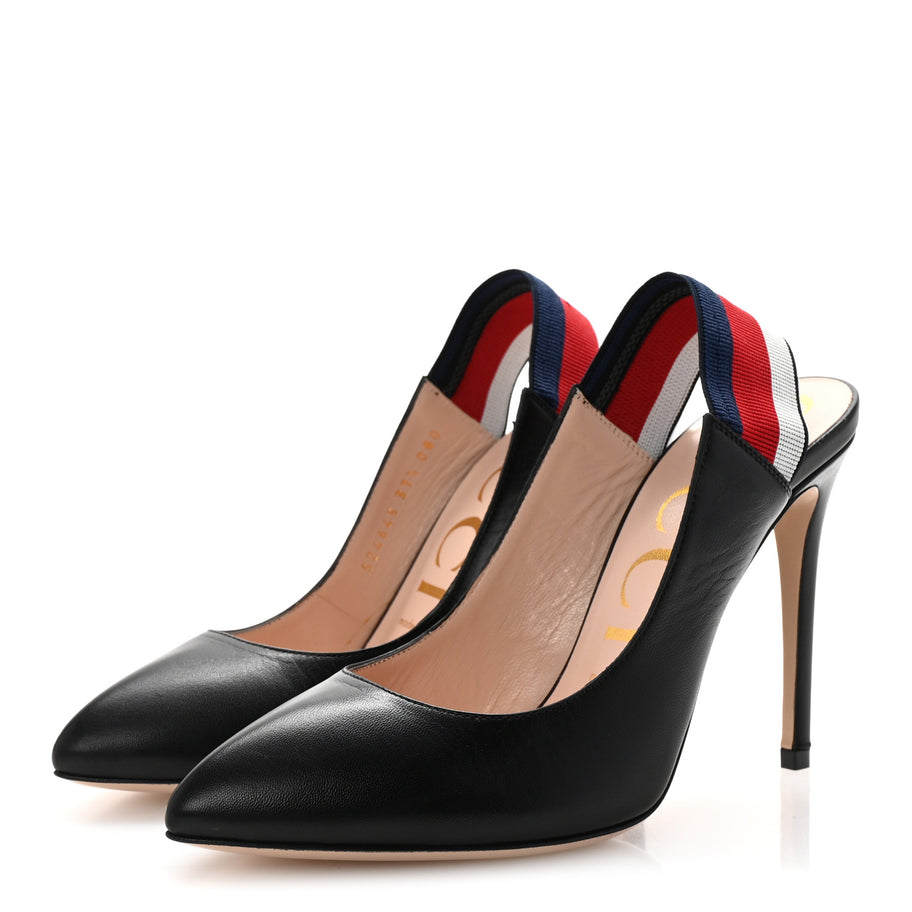 Gucci Malaga Kid Web Sylvie High Heel Slingback Pumps 37.5 Black Image 4