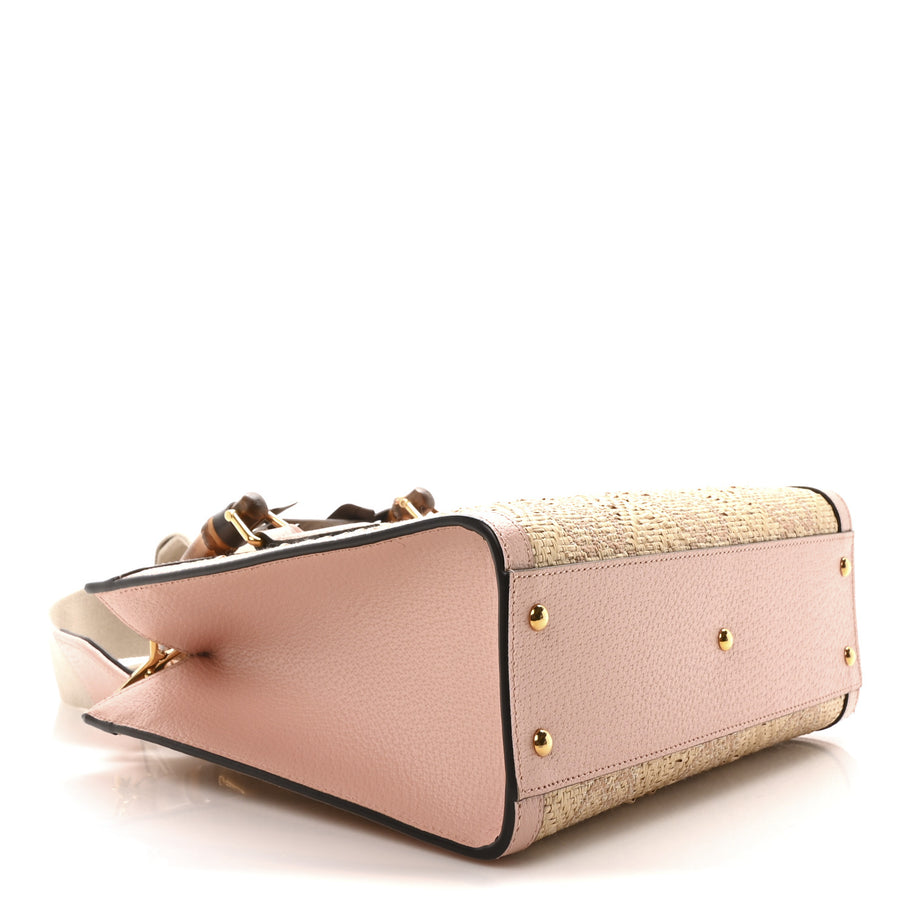 Gucci Raffia Textured Dollar Calfskin GG Monogram Small Diana Tote Bag Wild Rose Fuxia Fluo Image 4