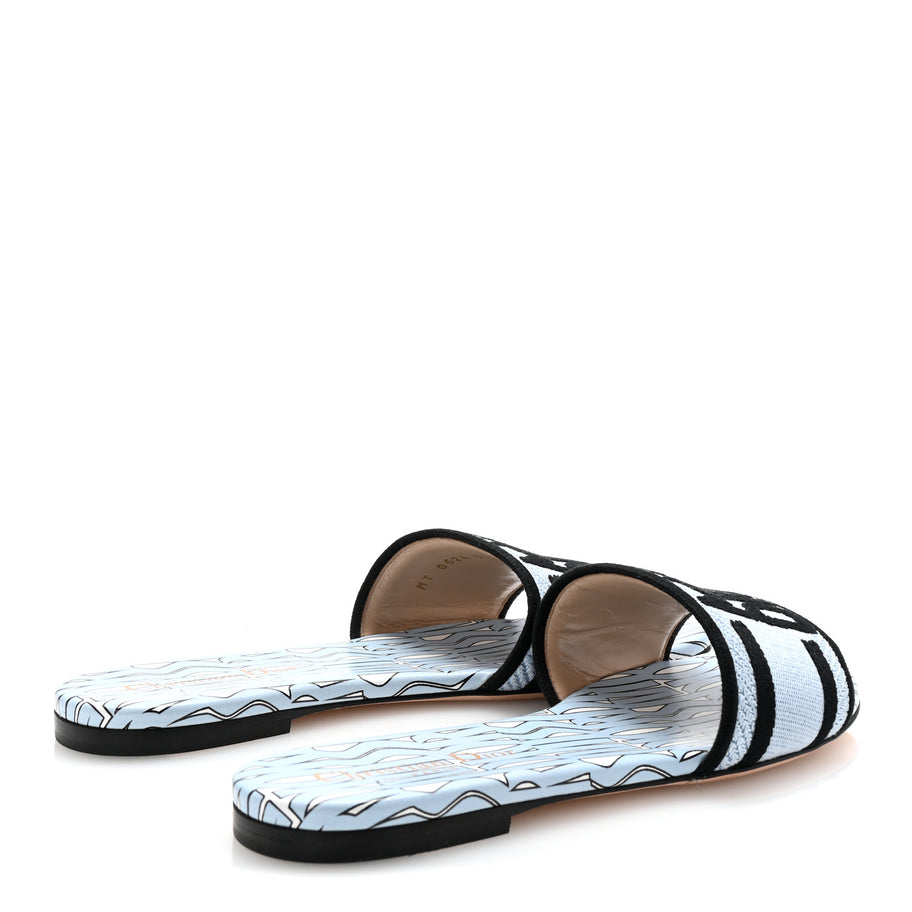 Christian Dior Canvas Miss Dior Embroidered Dway Flat Slide Sandals 37.5 Azure Pale Image 5