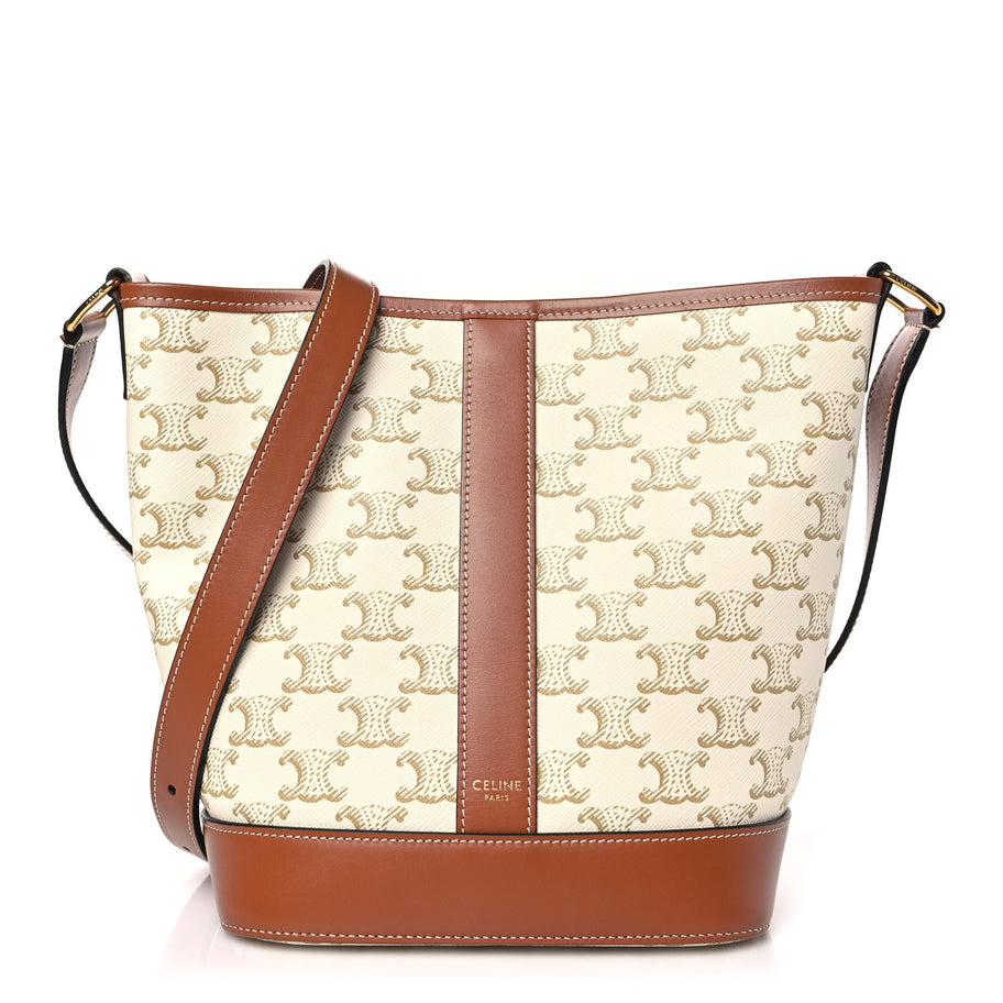 Celine Triomphe Canvas Calfskin Small Bucket Bag White Image 1