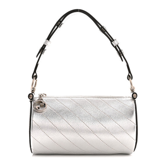  Gucci Sakai Be Green Calfskin Diagonal Stitched Mini Blondie Barrel Shoulder Bag Silver