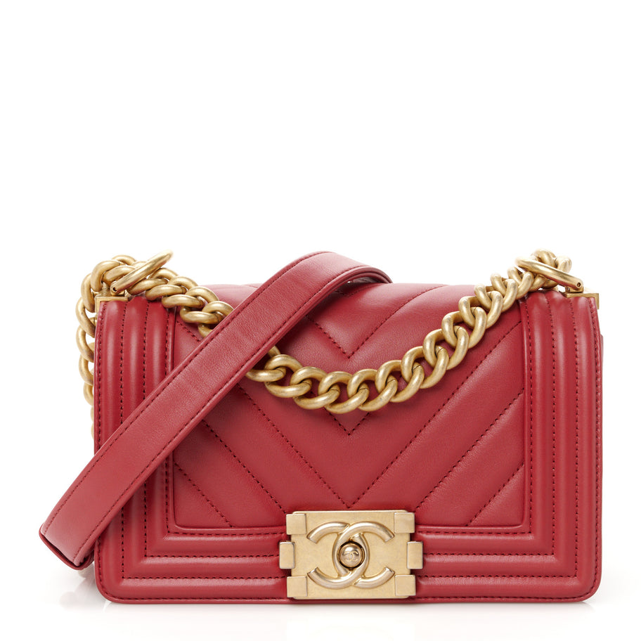Chanel Calfskin Chevron Quilted Small Boy Flap Red Image 1