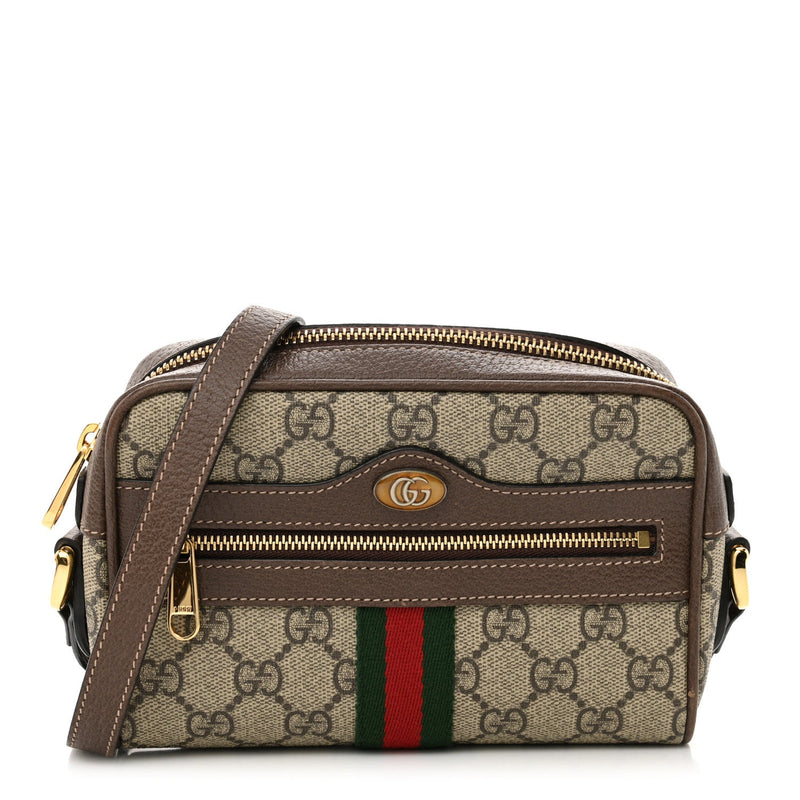  Gucci GG Supreme Monogram Web Mini Ophidia Shoulder Bag Brown