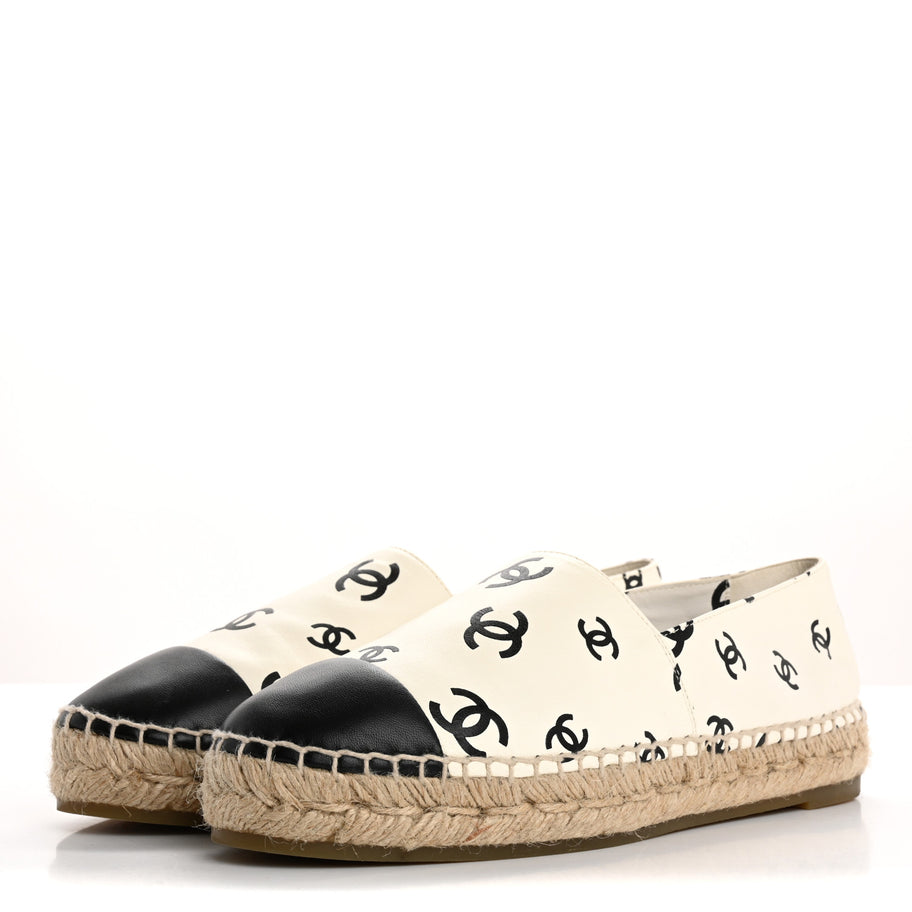 Chanel Lambskin Printed CC Espadrilles 38 White Black Image 4