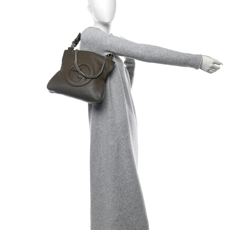  Gucci Sakai Be Green Calfskin Diagonal Stitched Small Blondie Tote Craclet Brown