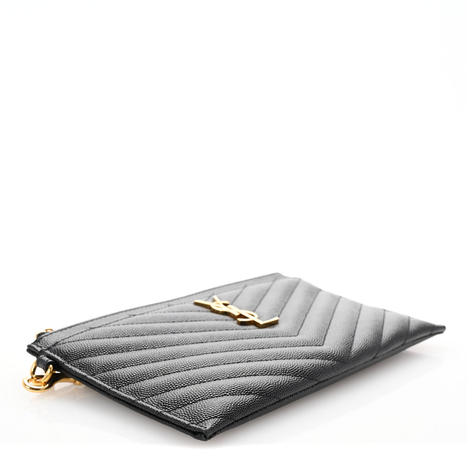 Saint Laurent Grain De Poudre Chevron Monogram Large Bill Pouch Black Image 4