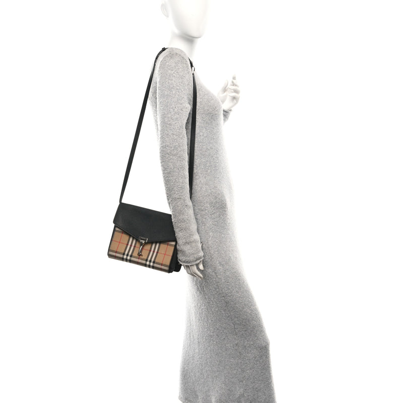  Burberry Derby Calfskin Vintage Check Small Macken Crossbody Bag Black