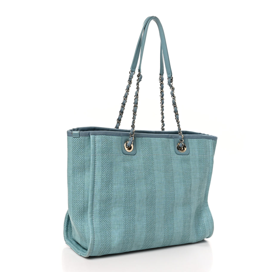 Chanel Mixed Fibers Striped Small Deauville Tote Blue Image 3