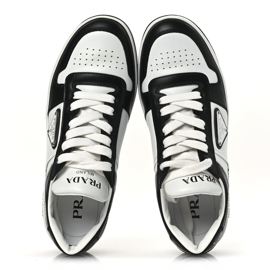 Prada Vitello Sport Spazzolato Rois Metal Triangle Logo Downtown Low Top Sneakers 37.5 White Black Image 2