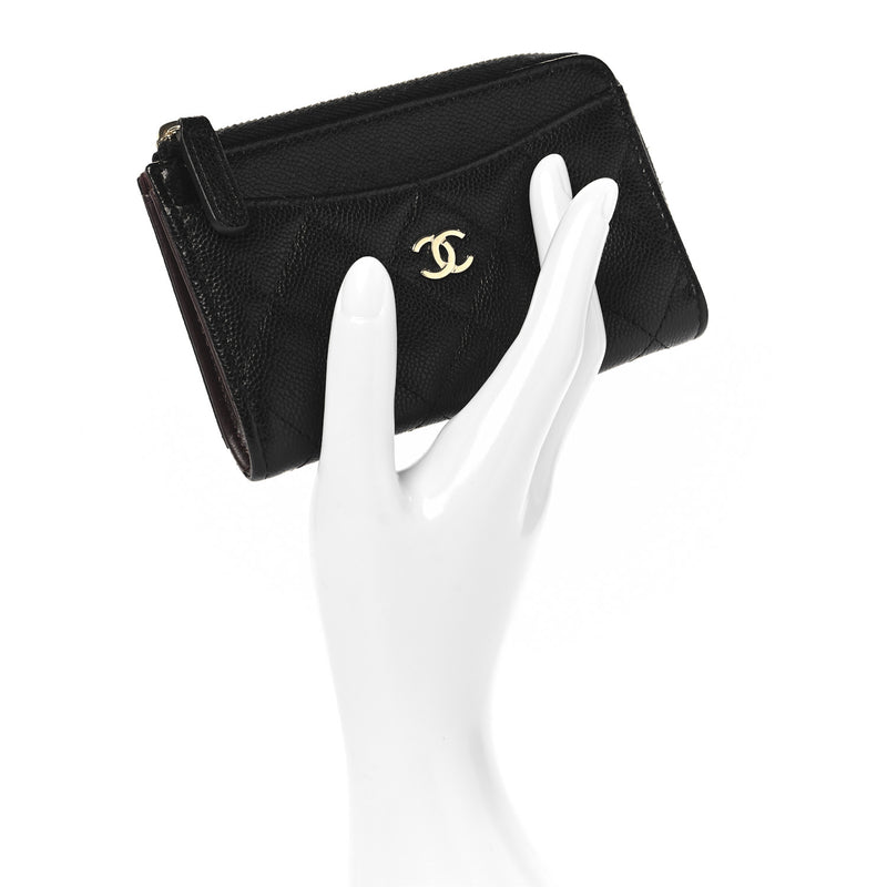  Chanel Caviar Quilted CC Zip Around Card Holder Black