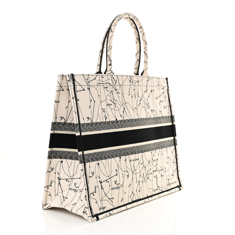  Christian Dior Canvas Embroidered Large Zodiac Book Tote Latte Multicolor