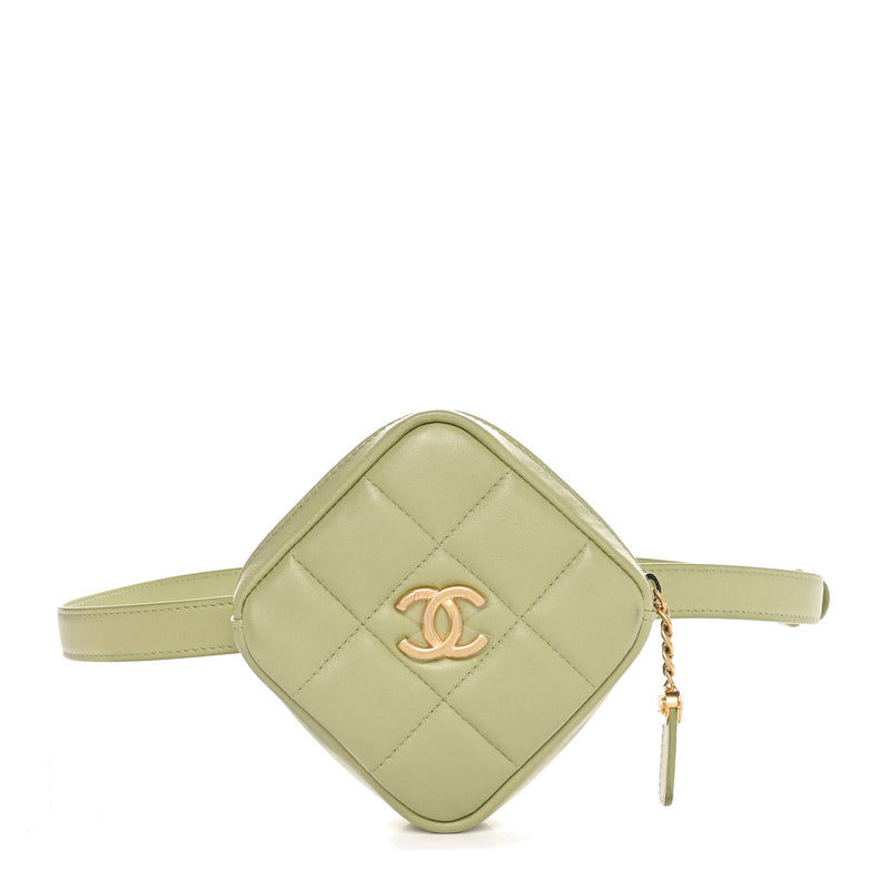 Chanel Lambskin Quilted Coin Purse Belt Bag Green