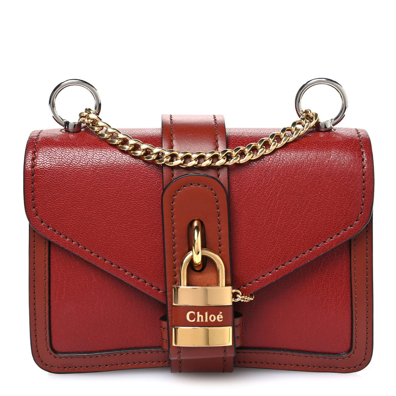  Chloe Shiny Goatskin Calfskin Mini Aby Chain Shoulder Bag Sepia Brown