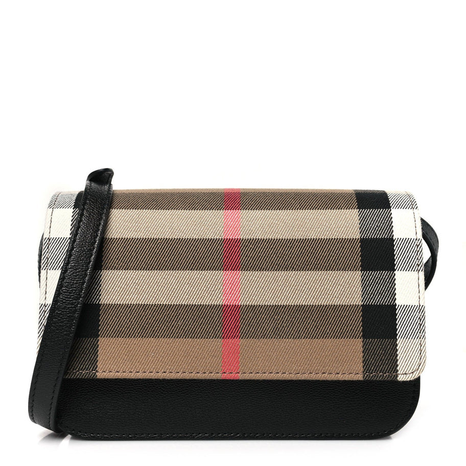 Burberry Grained Calfskin House Check Small Madison Shoulder Bag Black Image 1