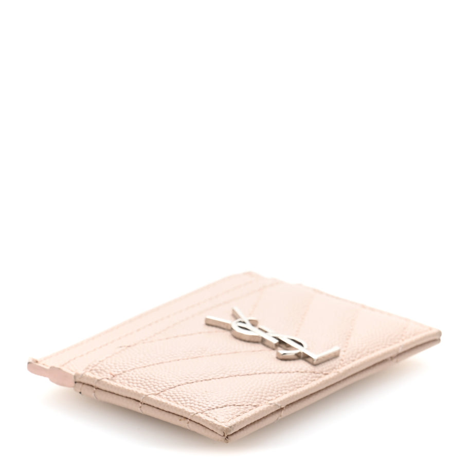 Saint Laurent Grain De Poudre Matelasse Chevron Monogram Credit Card Case Pale Pink Image 4
