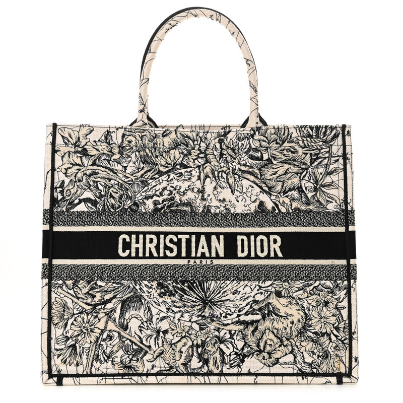  Christian Dior Canvas Embroidered Large Zodiac Book Tote Latte Multicolor