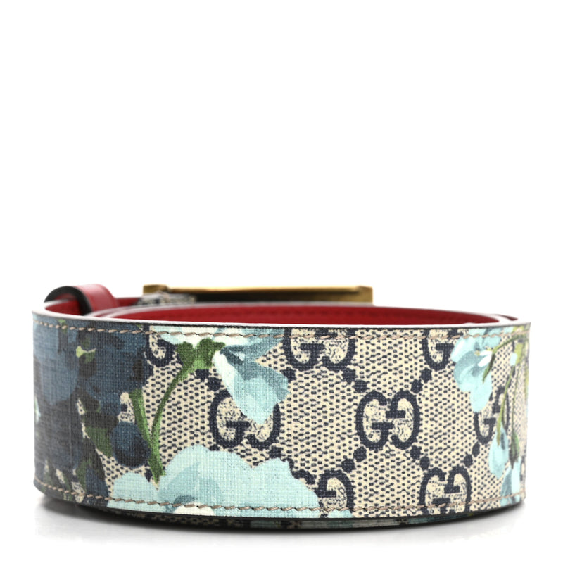  Gucci GG Supreme Monogram Blooms Plaque Belt 70 28 Blue