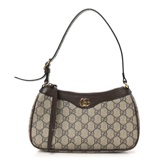  Gucci GG Supreme Monogram Textured Dollar Calfskin Small Ophidia Hobo Beige Ebony New Acero