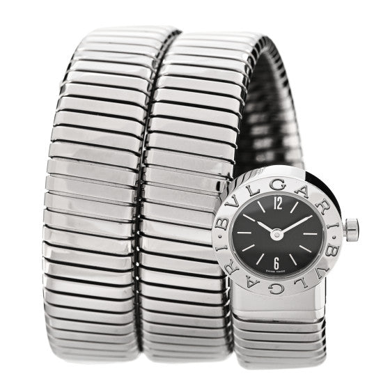 Bvlgari Stainless Steel 19mm Serpenti Tubogas Double Spiral Quartz Watch Black Image 1
