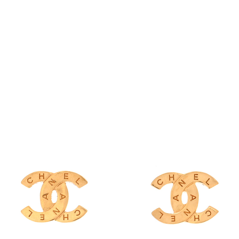  Chanel Metal CC Paris Button Stud Earrings Gold