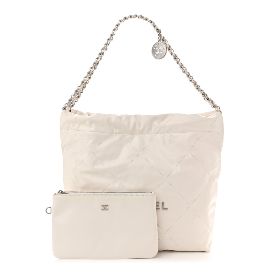 Chanel Shiny Calfskin Quilted Small 22 White Image 3