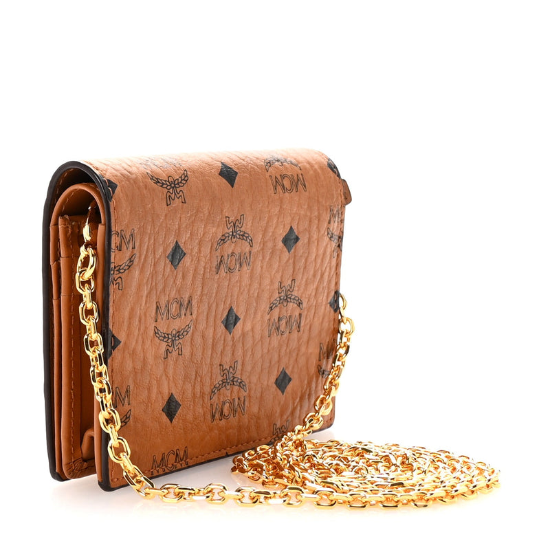  MCM MCM Visetos Original Mini Chain Wallet Cognac