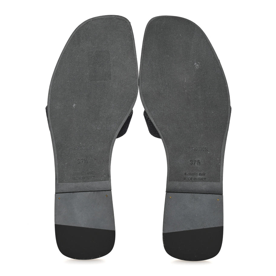 Hermes Denim Canvas Oran Sandals 37.5 Bleu Brut Image 6