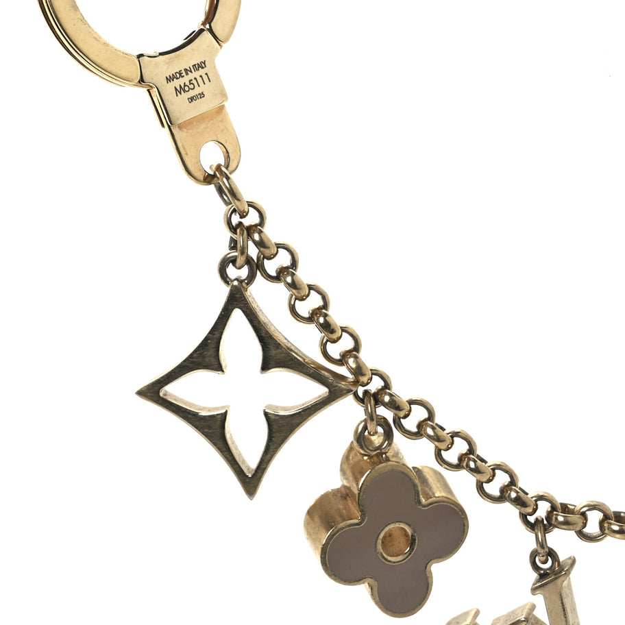 Louis Vuitton Brass Enamel Fleur De Monogram Bag Charm Chain Gold Image 3