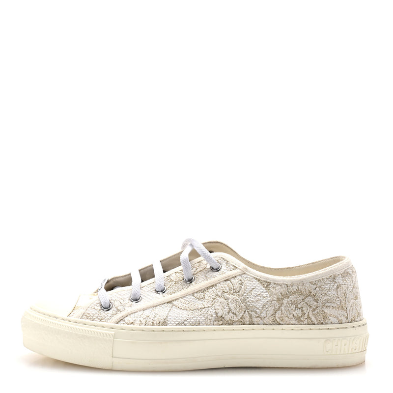  Christian Dior Canvas Embroidered Jardin D'Hiver Womens Walk'N'Dior Low Top Sneakers 40 White Gold
