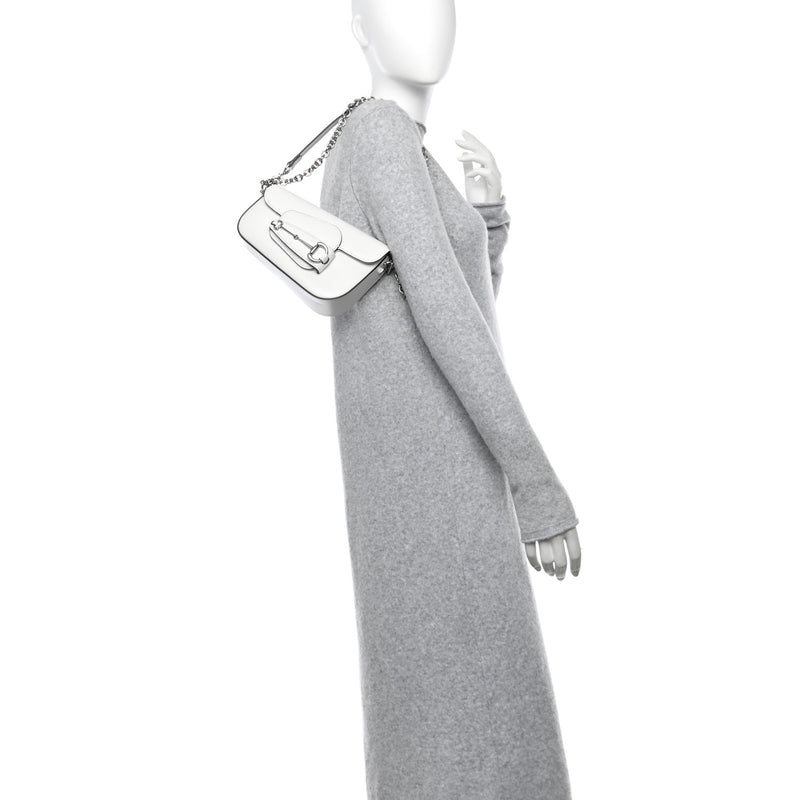  Gucci Calfskin Mini Horsebit 1955 Asymmetric Shoulder Bag White