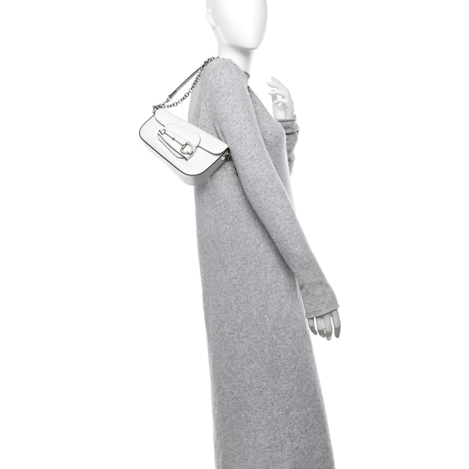 Gucci Calfskin Mini Horsebit 1955 Asymmetric Shoulder Bag White Image 2