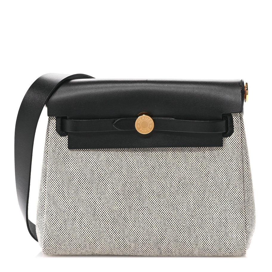 Hermes Military Toile Vache Hunter Herbag Zip Retourne 20 Ecru Black Image 1