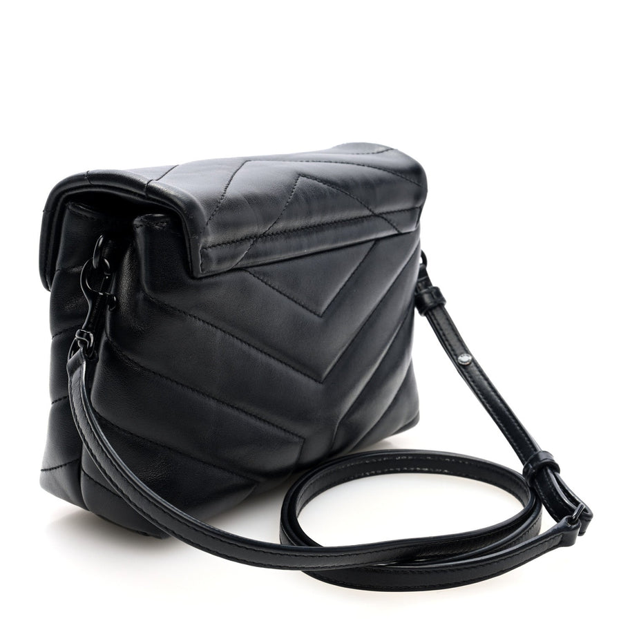 Saint Laurent Calfskin Y Quilted Monogram Monochrome Toy Loulou Crossbody Bag Black Image 3