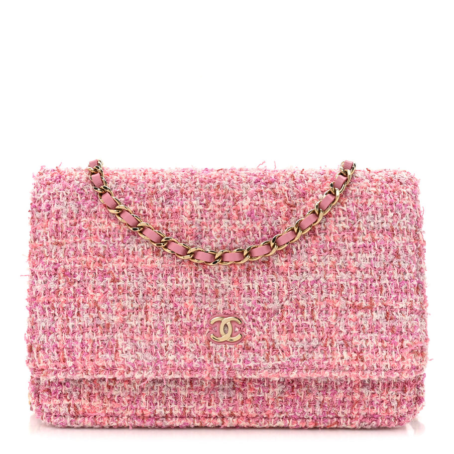 Chanel Tweed Quilted Wallet On Chain WOC Pink Image 1