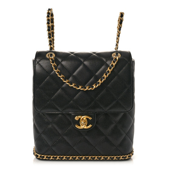 Chanel Caviar Quilted Camellia Chain Around Backpack Black Image 1