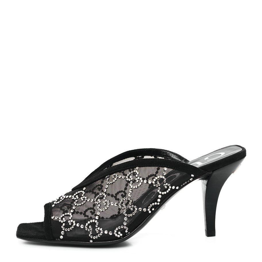 Gucci Tela Retino Kid Scamosciato Crystal GG Monogram Square G 95mm Slide Sandals 35 Black Image 1