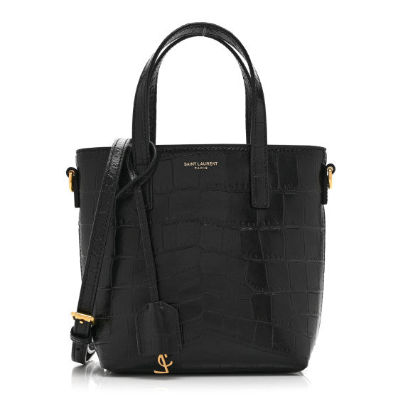  Saint Laurent Calfskin Crocodile Embossed Paris Mini Toy Shopper Tote Black