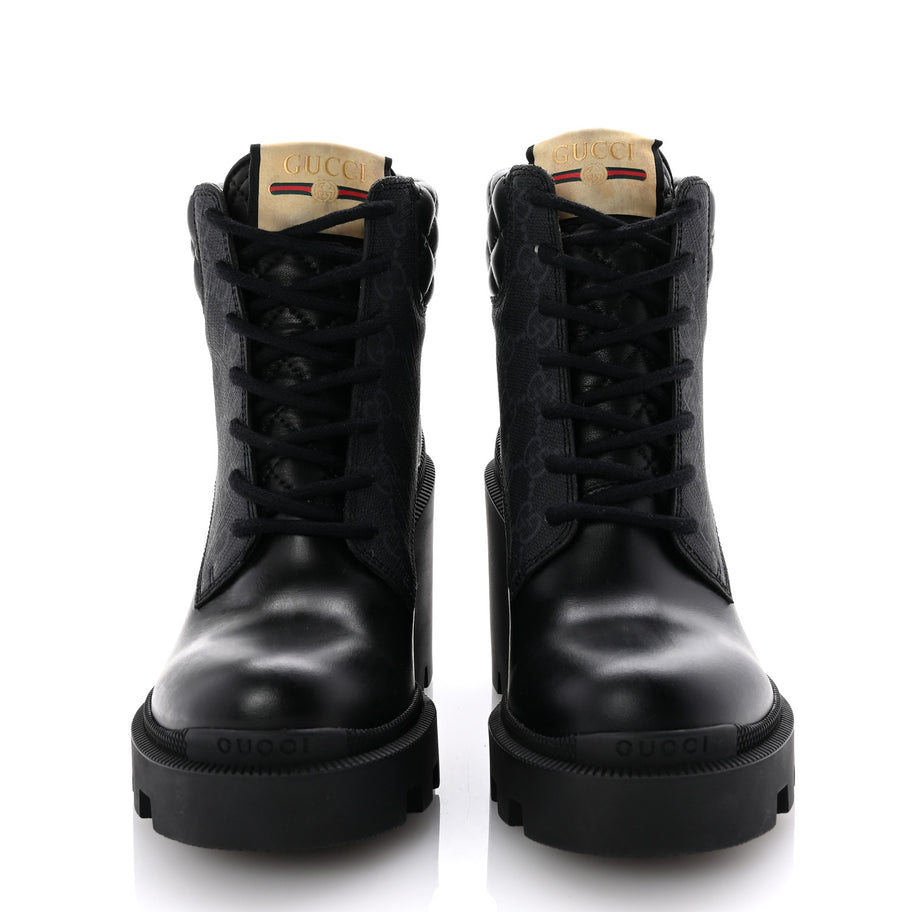 Gucci Apollo Calfskin GG Supreme Nappa Samoa Quilted Lace Up Ankle Boots 35 Black Image 3