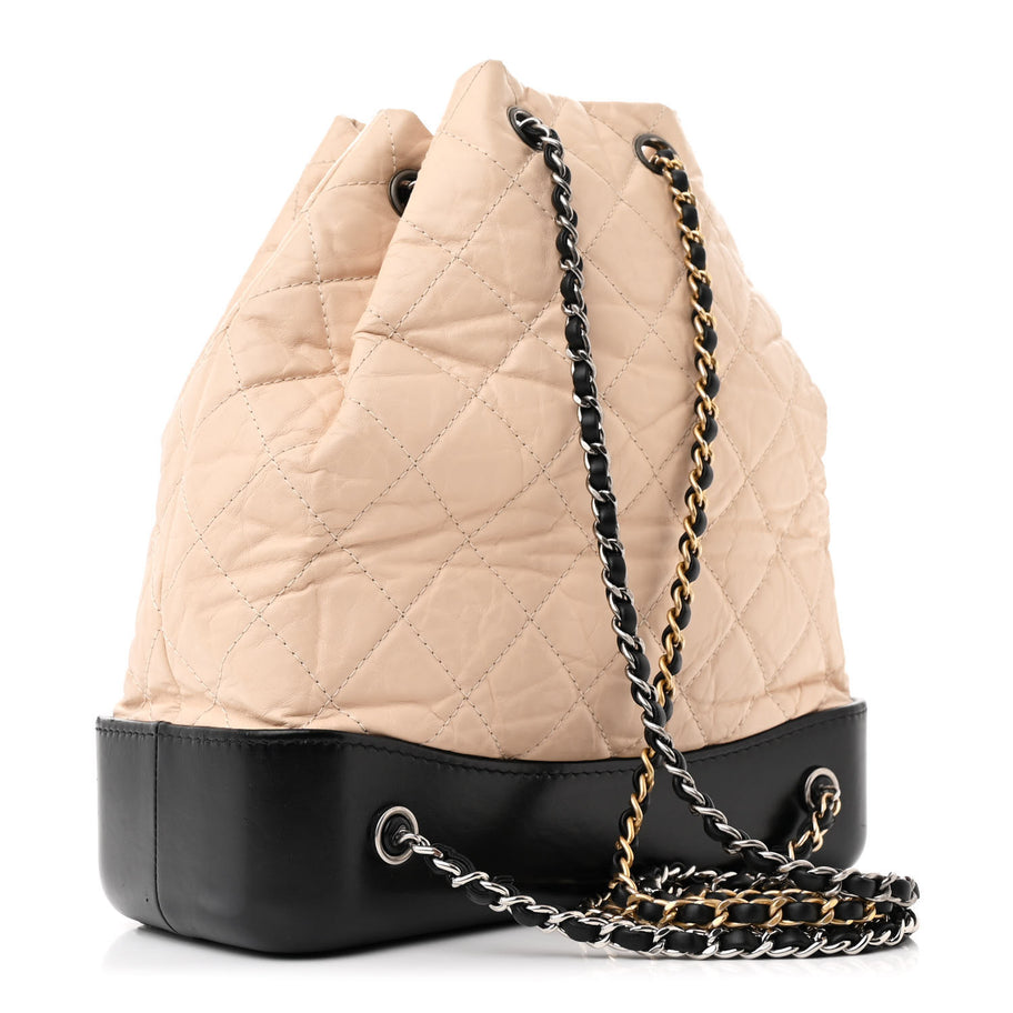 Chanel Aged Calfskin Quilted Small Gabrielle Backpack Beige Black Image 3