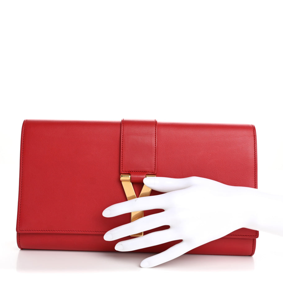 Saint Laurent Calfskin Classic Y Ligne Clutch Rouge Orient Image 2