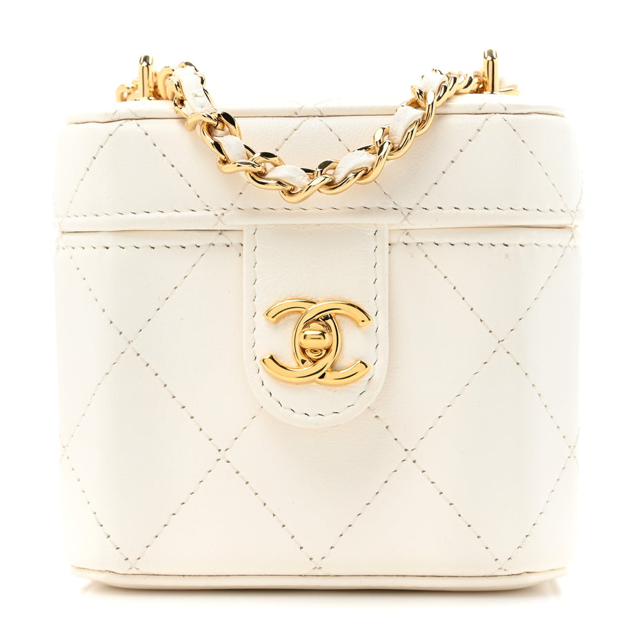 Chanel Lambskin Quilted Vanity Clutch With Chain White Image 1