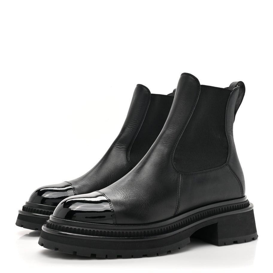 Chanel Calfskin Patent Cap Toe Ankle Boots 37.5 Black Image 3