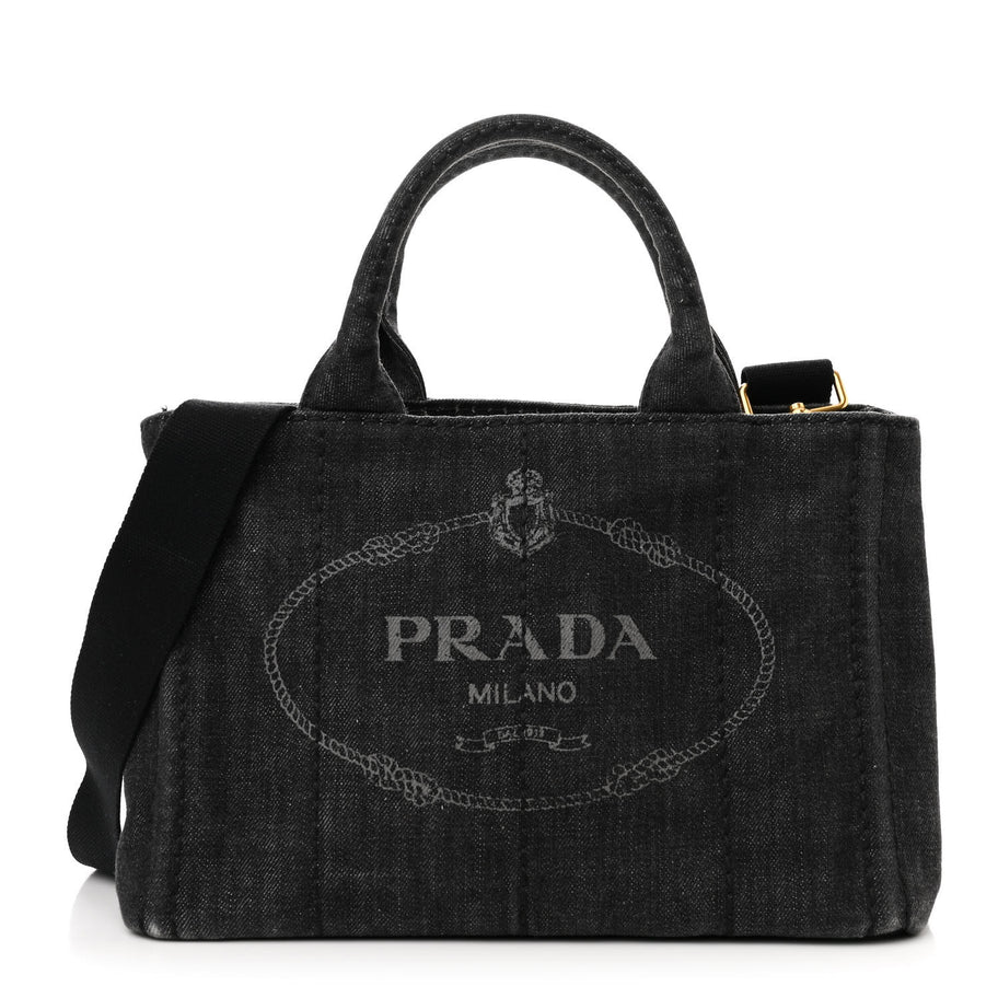Prada Denim Small Logo Tote Black Image 1
