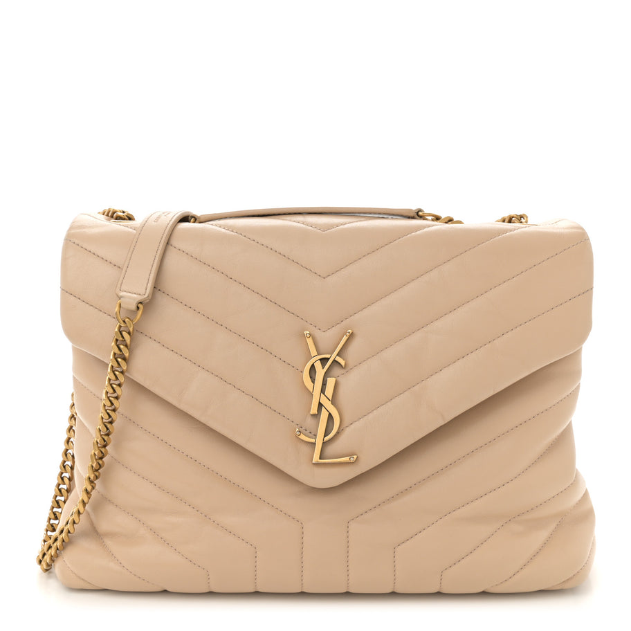 Saint Laurent Calfskin Y Quilted Monogram Medium Loulou Chain Satchel Dark Beige Image 1