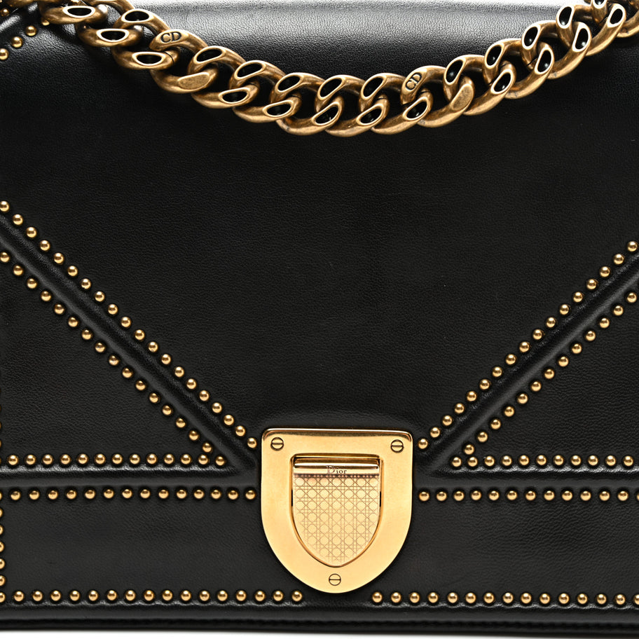 Christian Dior Lambskin Studded Medium Diorama Flap Bag Black Image 7