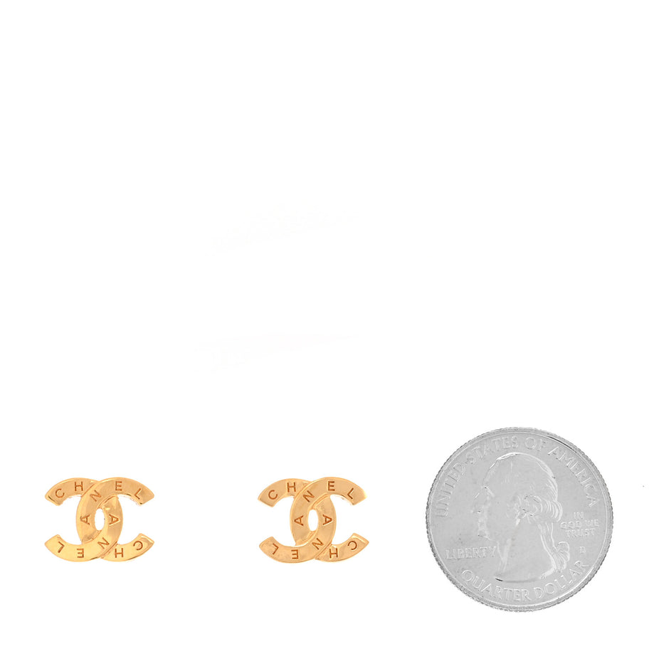 Chanel Metal CC Paris Button Stud Earrings Gold Image 2