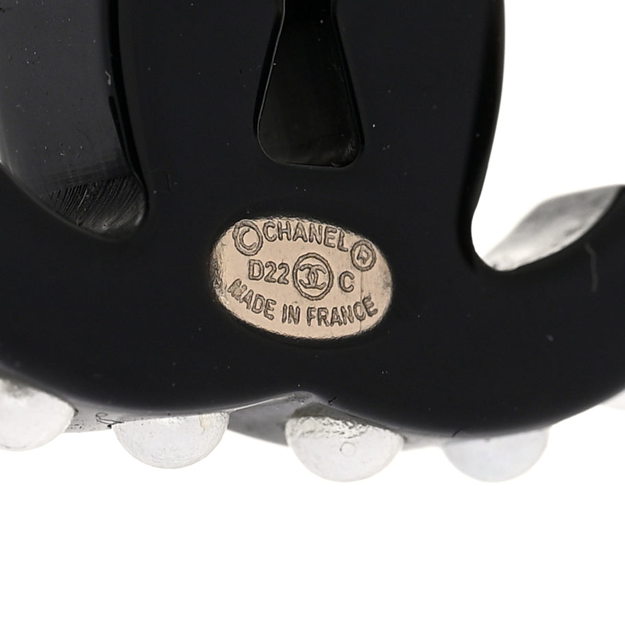 Chanel Resin Crystal Pearl CC Earrings Black Image 4